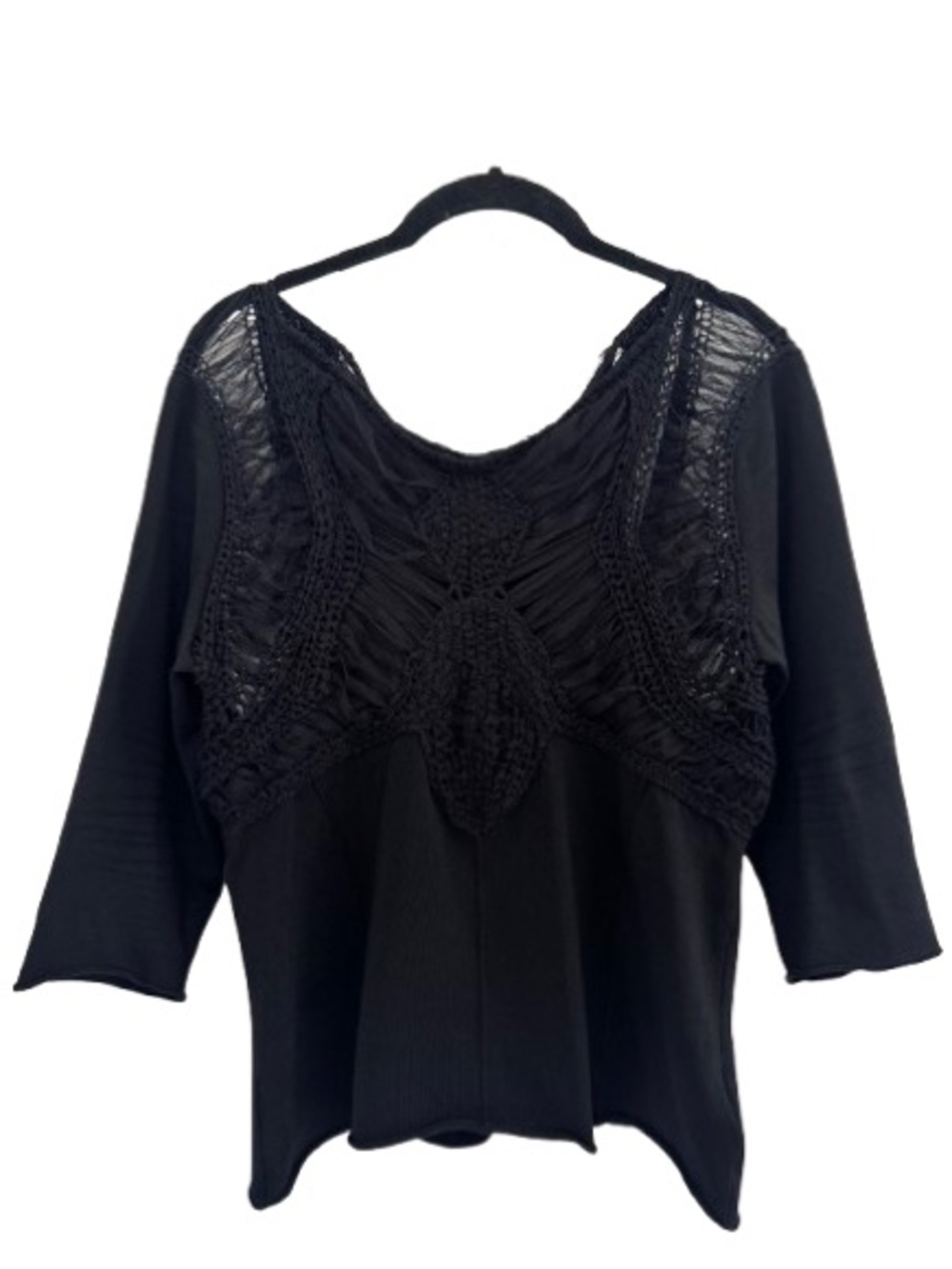 Vintage Roberto Cavalli Black Macramé Tulle Mesh 3/4 Sleeve Shirt Avant Garde